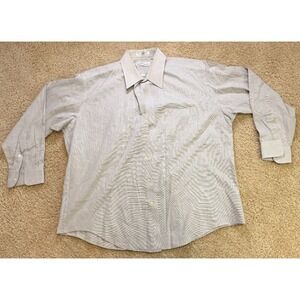 Pierre Cardin Dress Shirt Mens Size 17 Tan/White/Grey‎ Long Sleeve Button Up